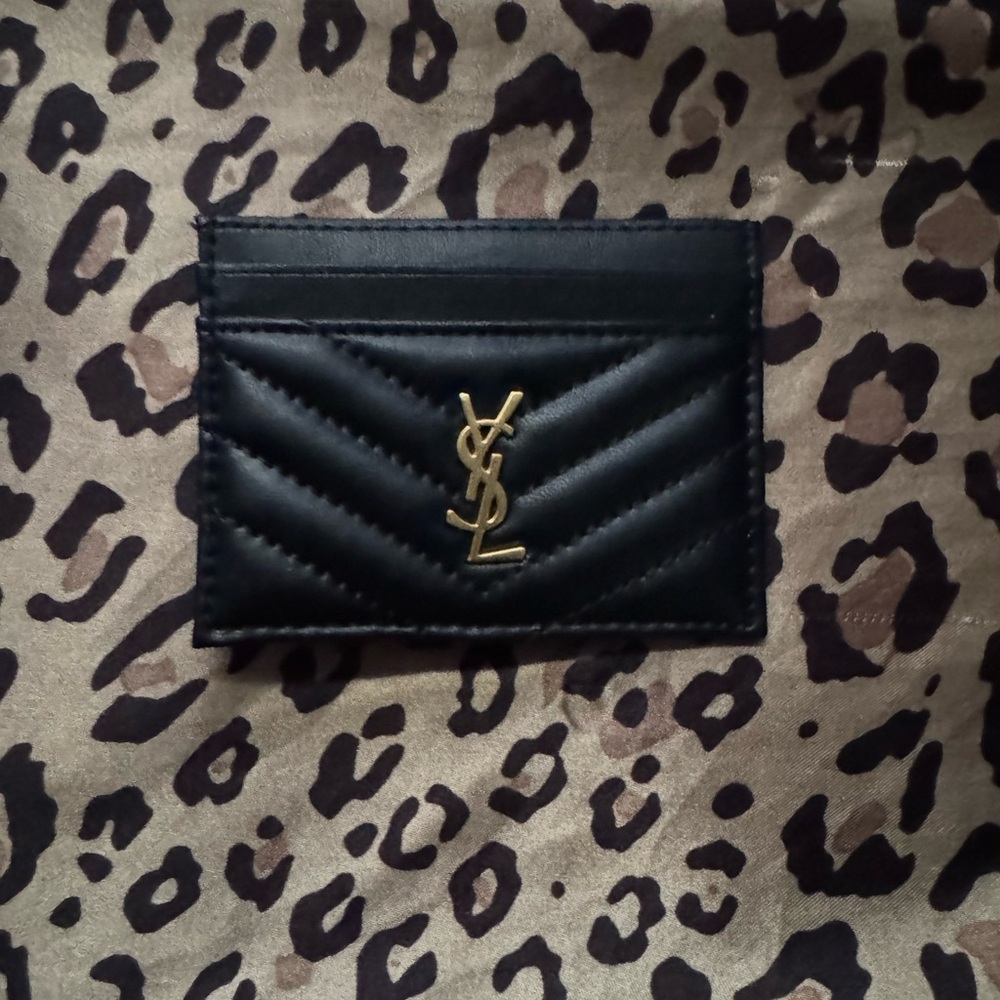 Yves Saint Laurent Black Card Holder with Gold Logo